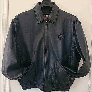VTG Harley Davidson Black Leather  Bomber Jacket  Size 2XL Embroidered Logo